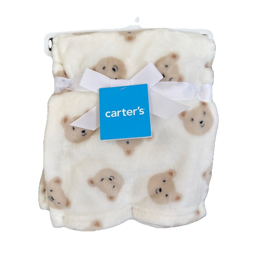 Carter's Baby Beige Bear Themed Newborn Blanket 30x40" Nursery Swaddle Lovey NWT